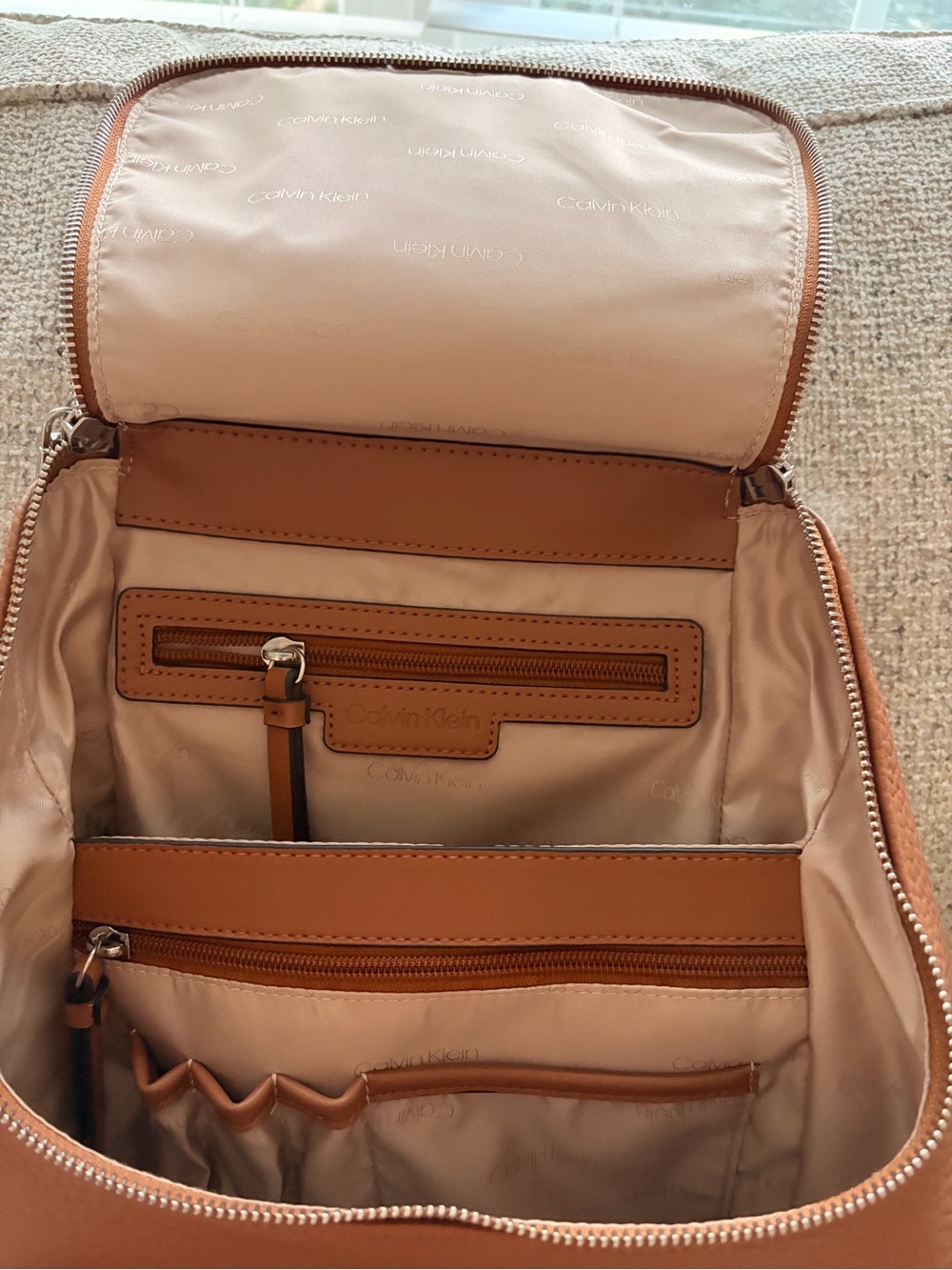Calvin Klein Brown Pebbled Leather Backpack Purse - Picture 6 of 11